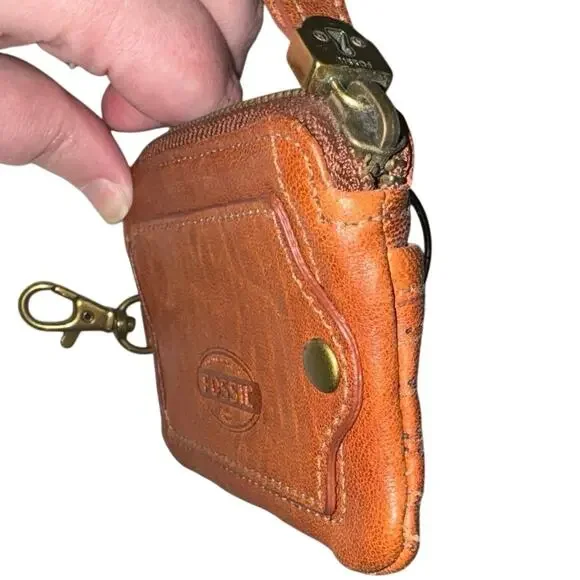 FOSSIL Keyhole Brown Leather Flower Pattern with Clip - Picture 10 of 10